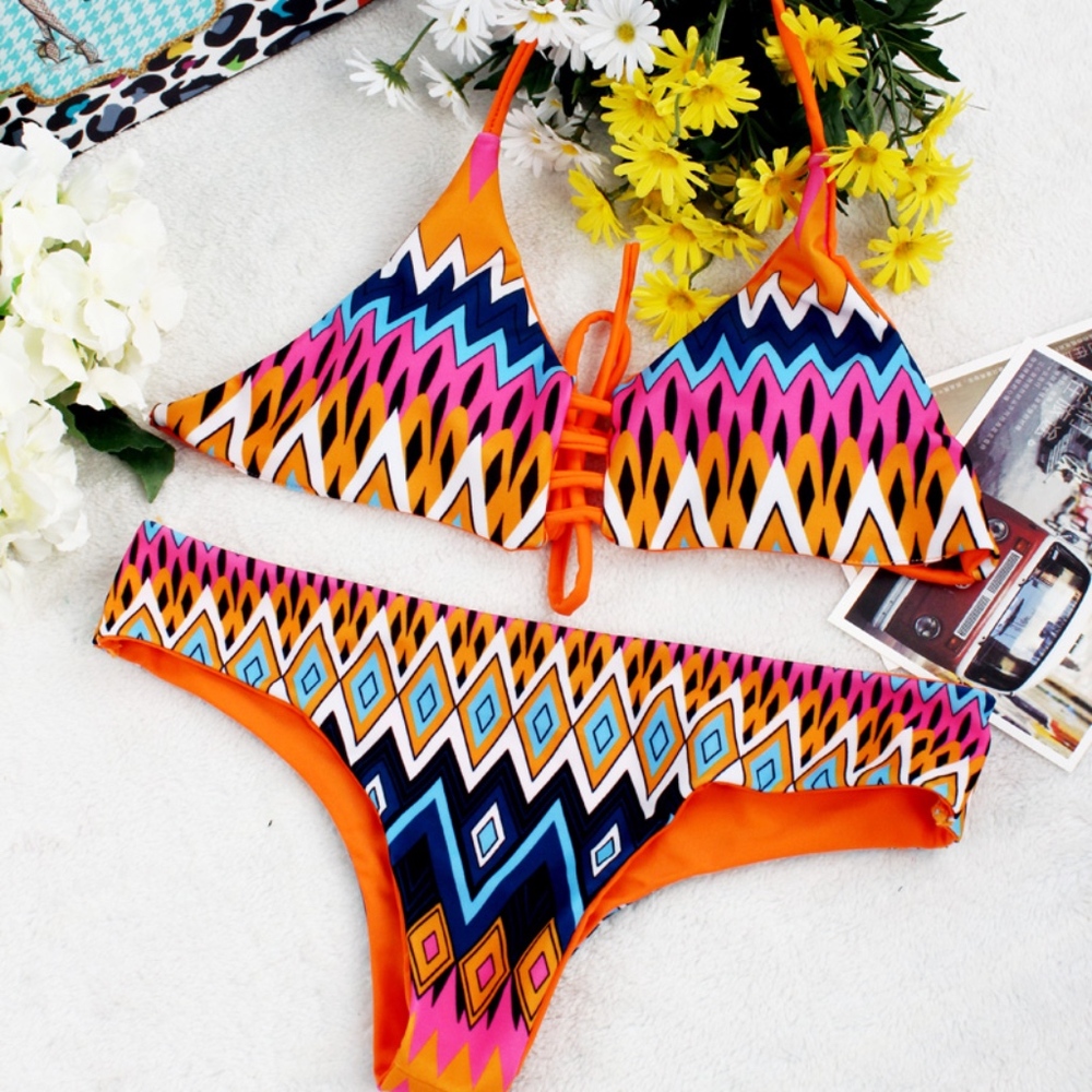 Reversible Multi colors Chevron Bikini Set